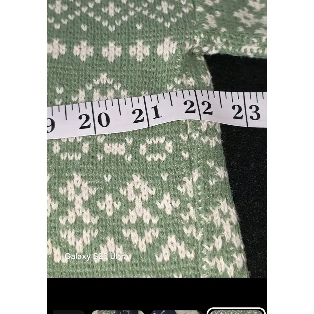 Vintage JOHN WEITZ Hand Framed Cotton Knitted Sweater Made In USA L Green/Cream - Picture 6 of 7